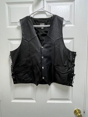Men's Black Wilson's Leather Skull & Flame Vest XL